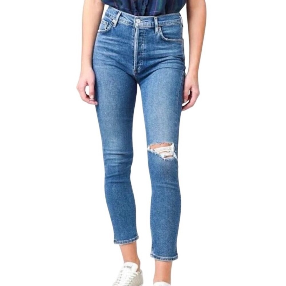 AGOLDE Nico High Rise Slim-Fit Distressed Jeans Shoreline Revolve Button Fly 27